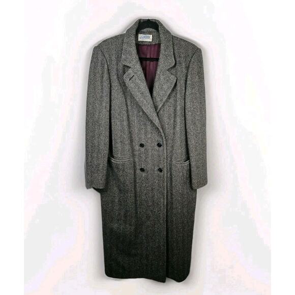 Vintage J.G. Hook Herringbone Tweed Long Line Coat Gray Wool Women's XL - Picture 1 of 7